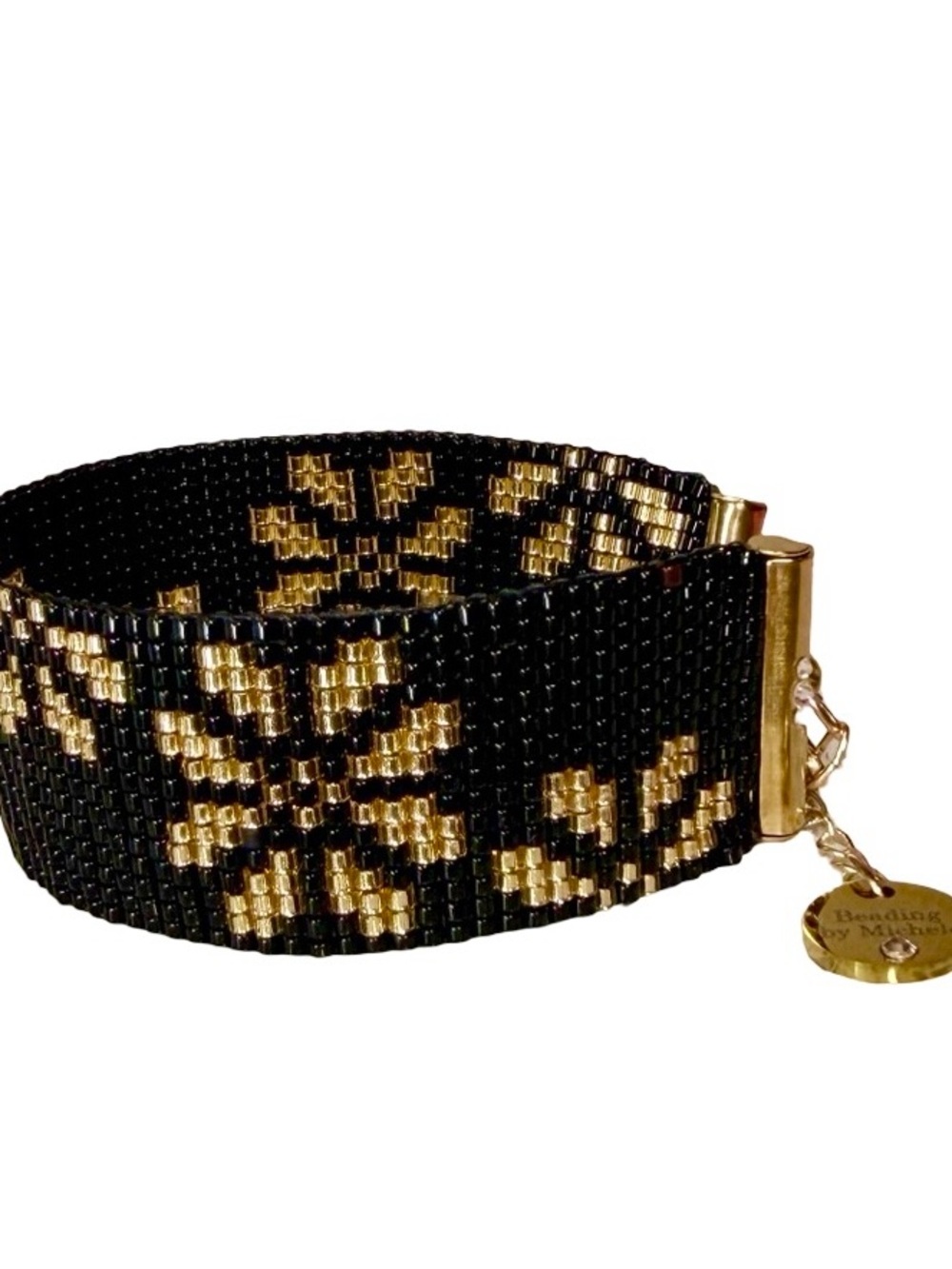 Black & Gold Art Deco Beaded Cuff Bracelet - Picture 5 of 7